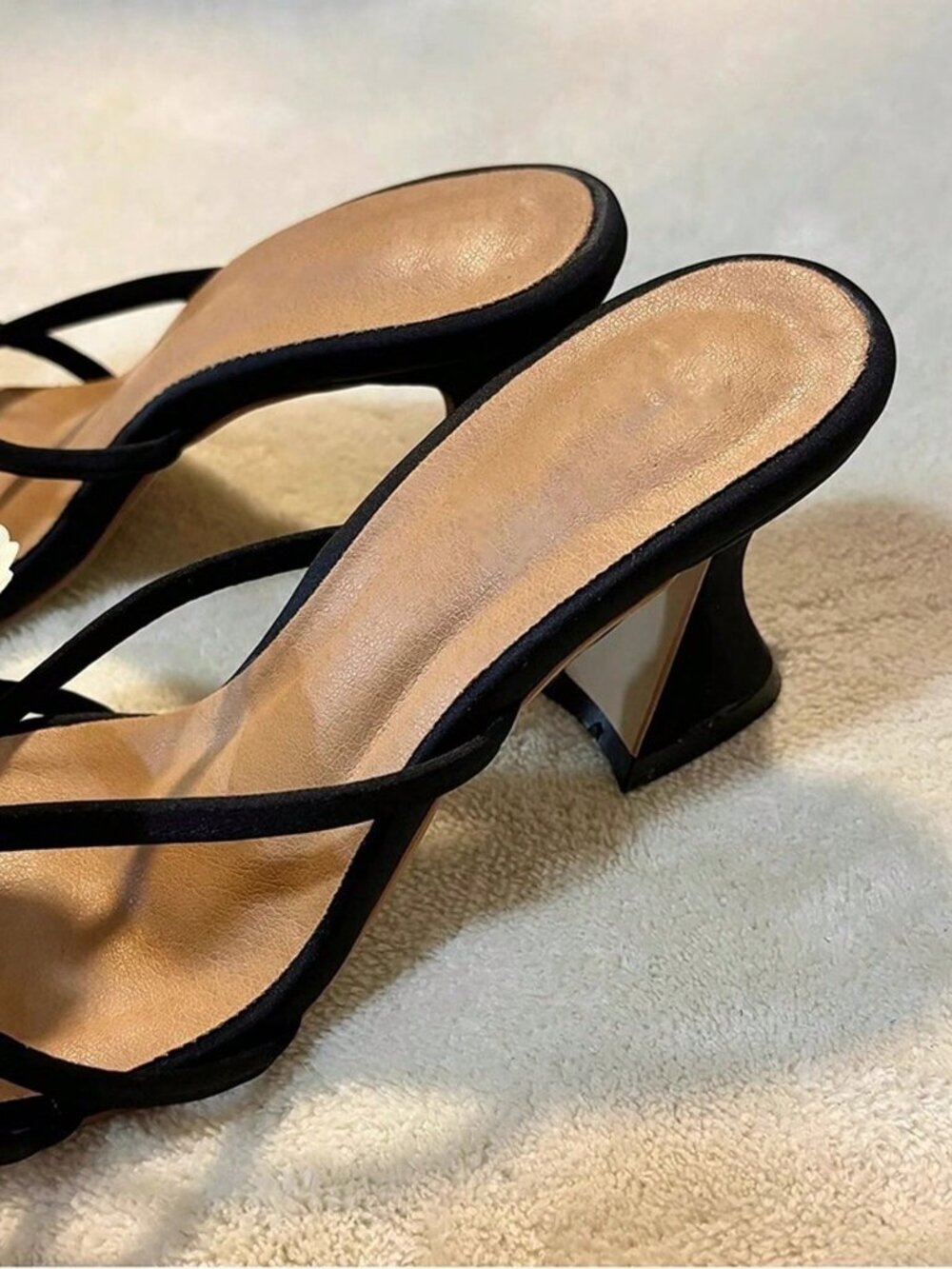 Black Chic Women's Square Open Toe Butterfly Decor Heels - Picture 3 of 6